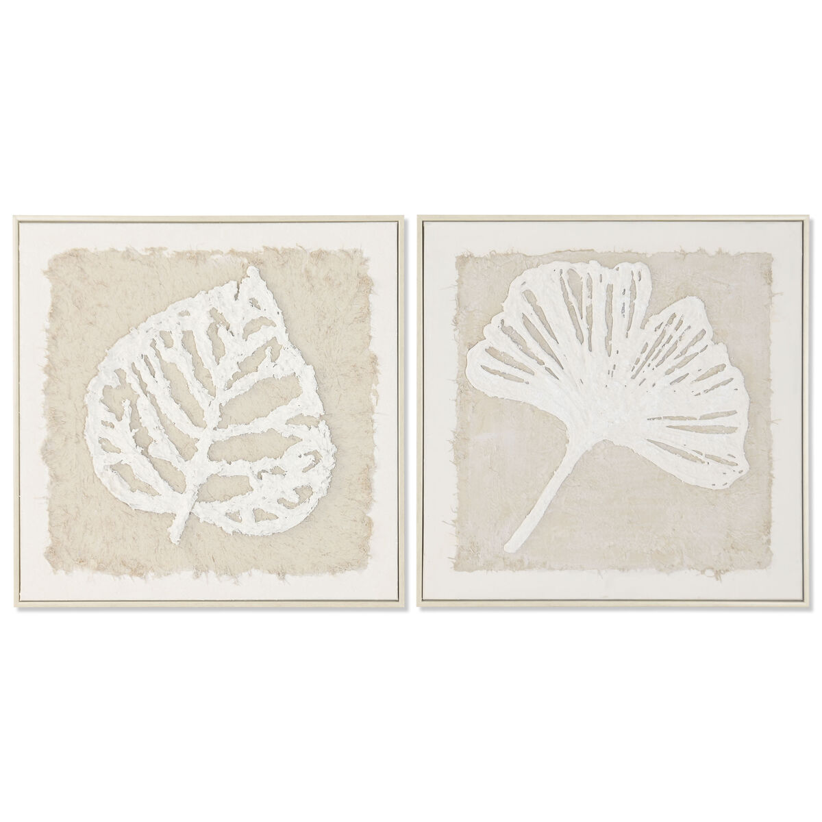 Kanvas Home ESPRIT Vit Beige Löv av en växt Cottage 62,5 X 3,5 X 62,5 CM (2 antal)