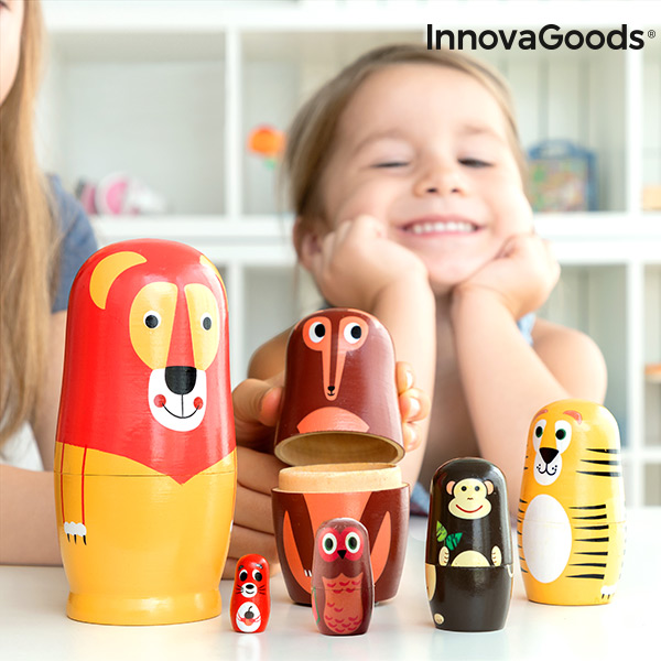 Rysk trädocka med djurfigurer Funimals InnovaGoods 11 Delar