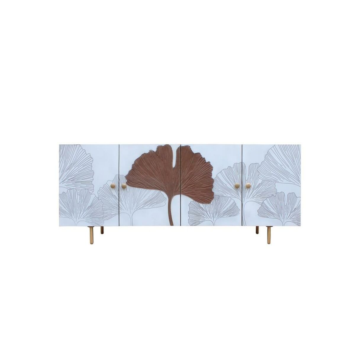 Skänk DKD Home Decor Vit Brun Gyllene Metall Mangoträ 177 x 45 x 75 cm