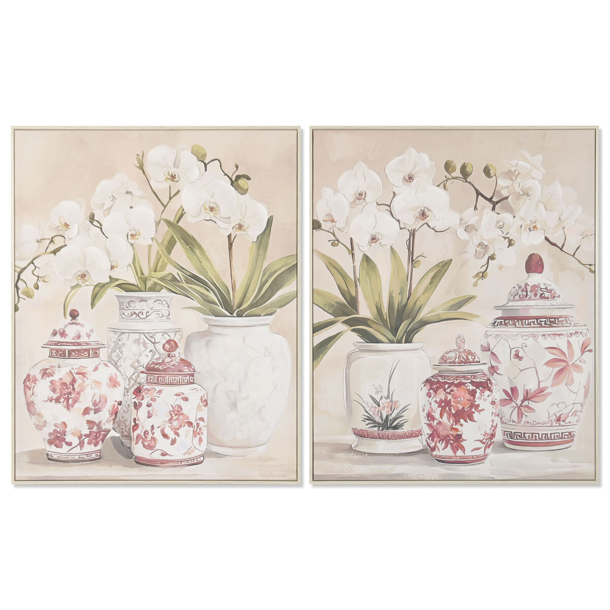 Kanvas Home ESPRIT Vit Röd Orientalisk Vas 80 x 4,5 x 100 cm (2 antal)
