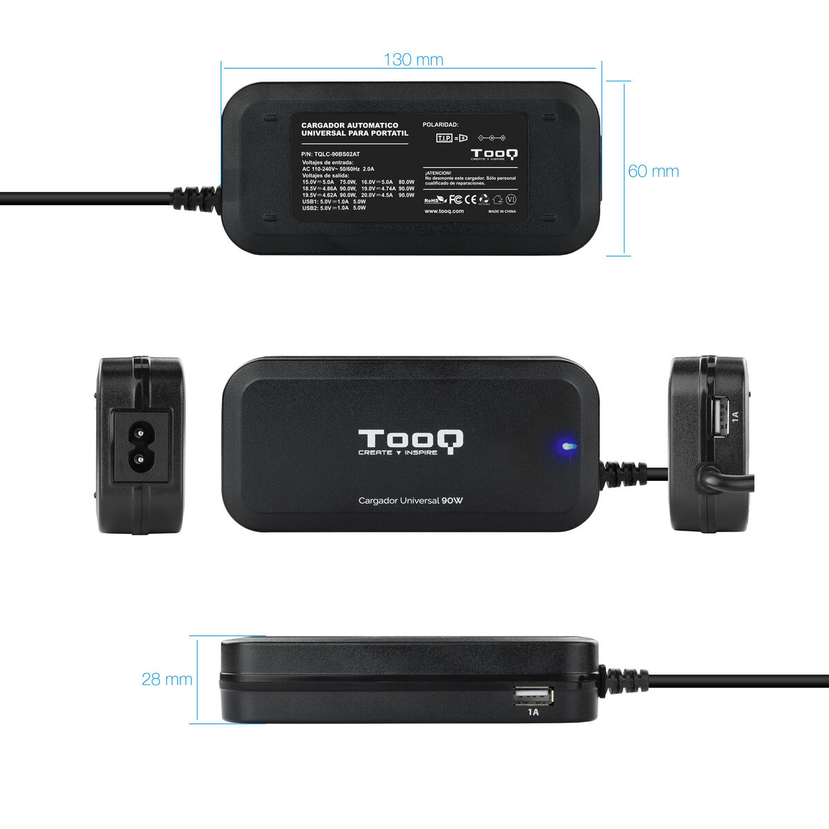 Laptopladdare TooQ TQLC-90BS02AT 90 W 90W - 4
