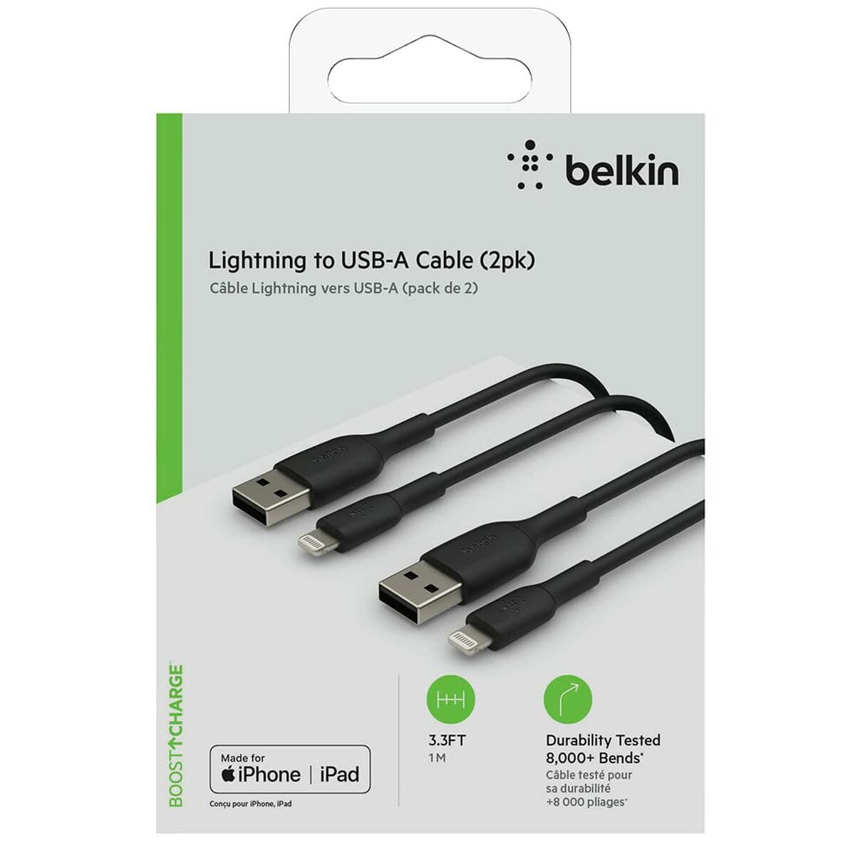 Kabel USB till Lightning Belkin CAA001BT1MBK2PK 1 m Svart (2 antal) - 2