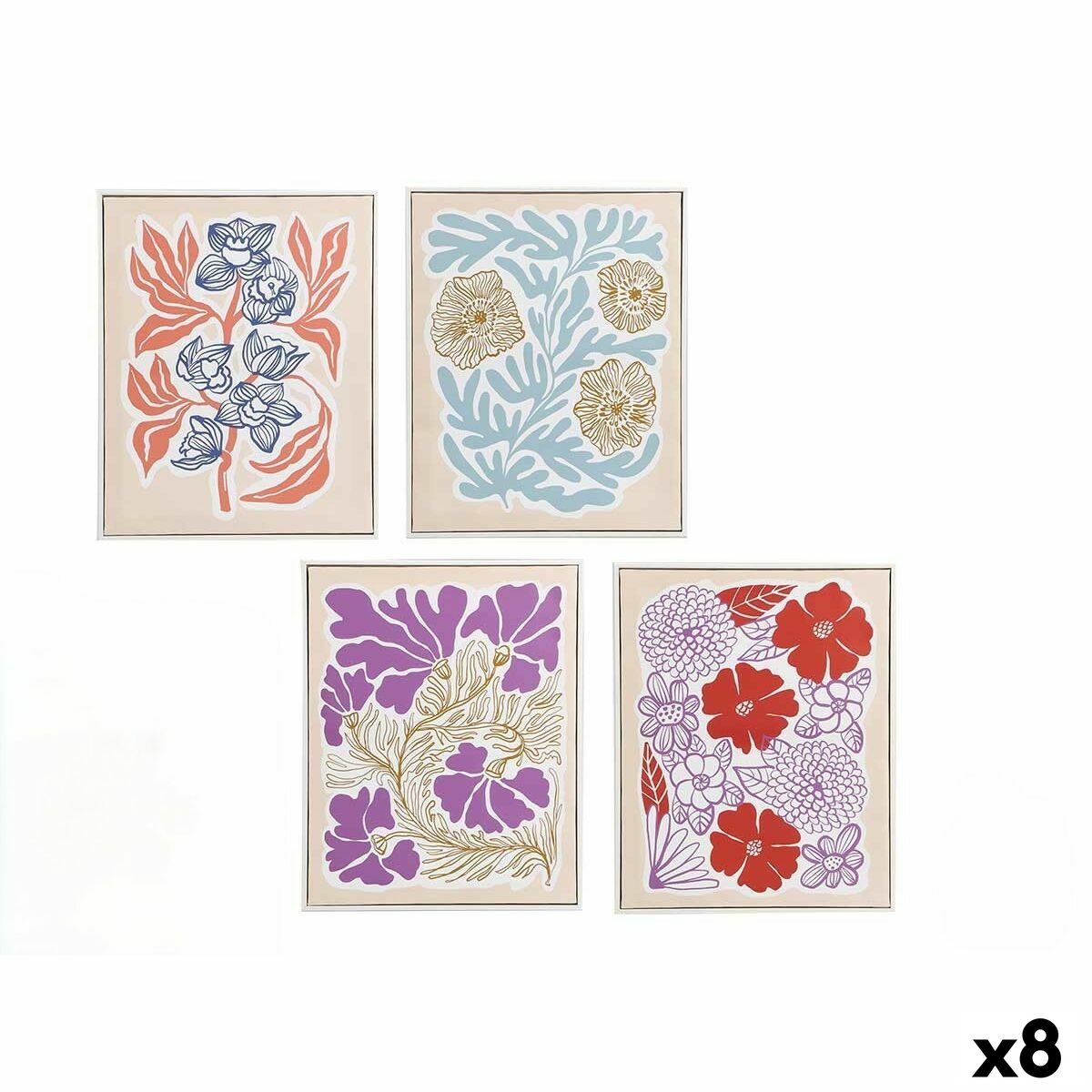 Kanvas Gift Decor Blå Röd Orange Violett Virágok 40 x 3 x 50 cm (8 antal)