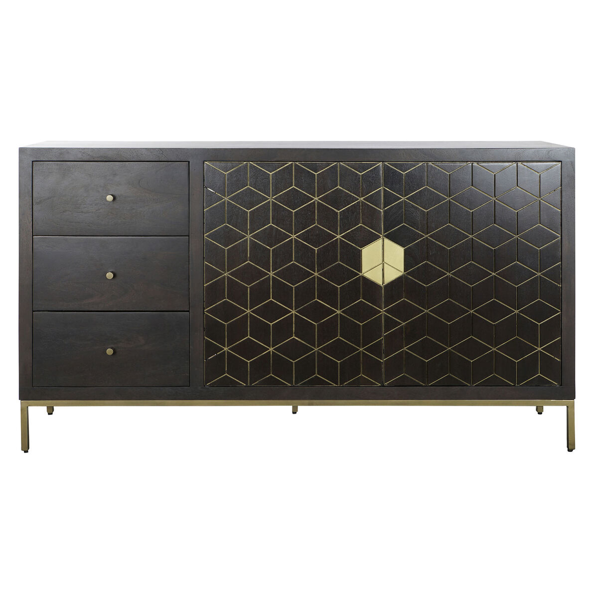 Skänk DKD Home Decor Svart Gyllene Mörkbrun Metall Akaciaträ 160 x 40 x 90 cm - 5