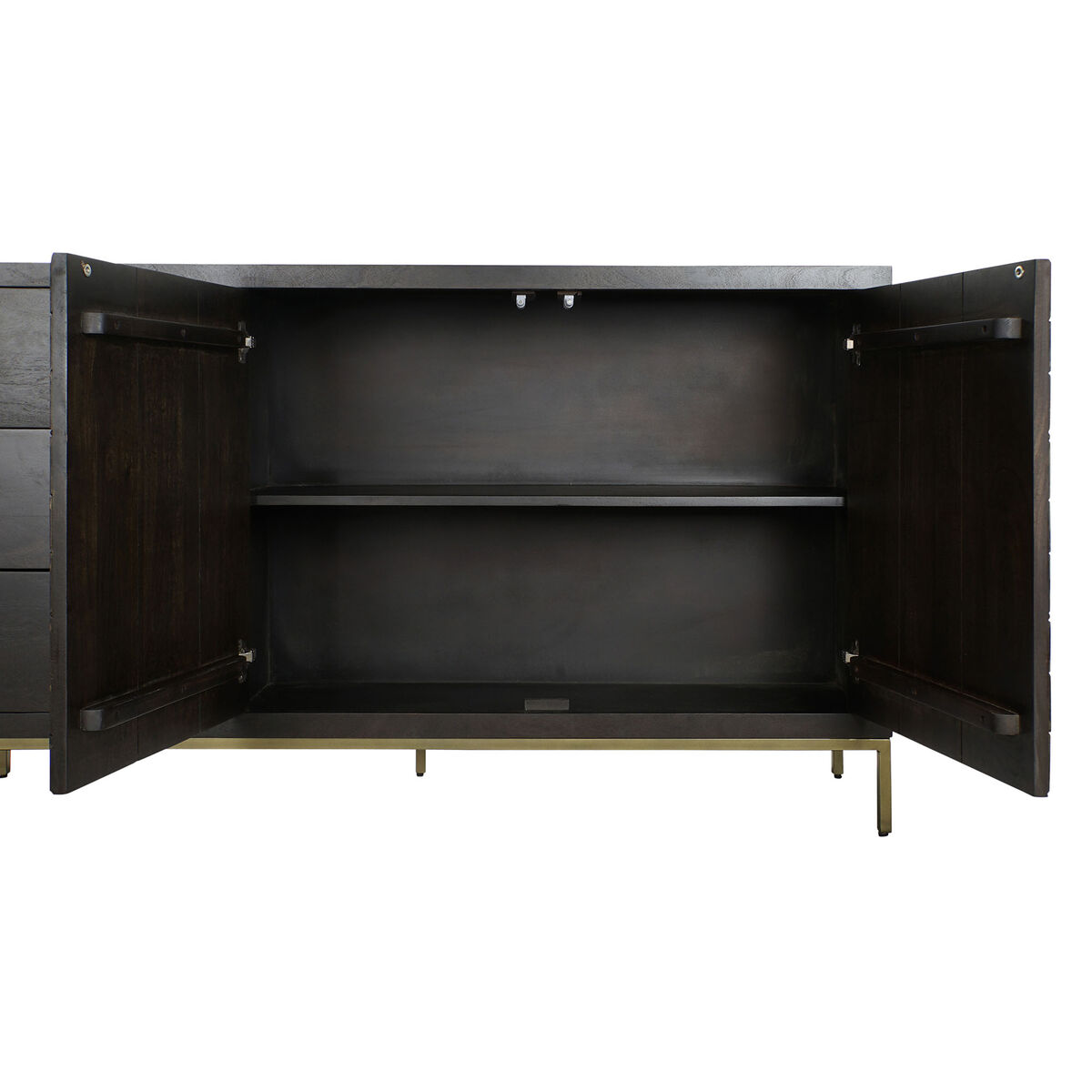 Skänk DKD Home Decor Svart Gyllene Mörkbrun Metall Akaciaträ 160 x 40 x 90 cm - 8