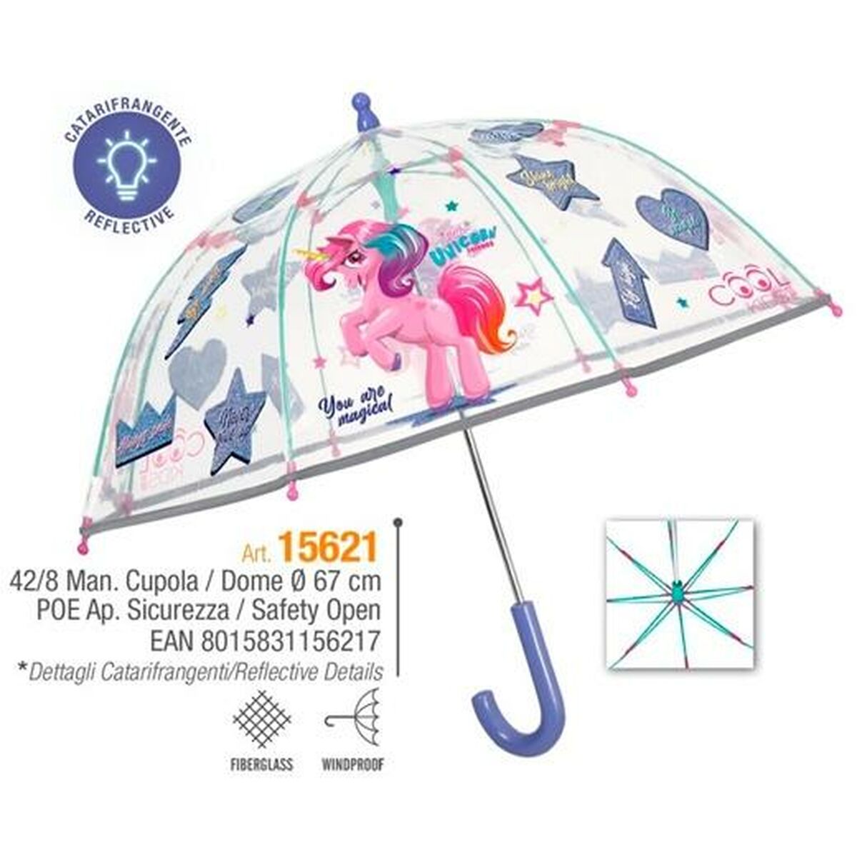 Paraply Perletti Transparent Glasfiber 67 cm Barn Enhörning - 2