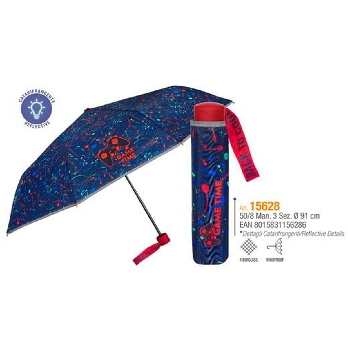Hopfällbart paraply Perletti Gamer Blå Ø 91 cm Barn - 2