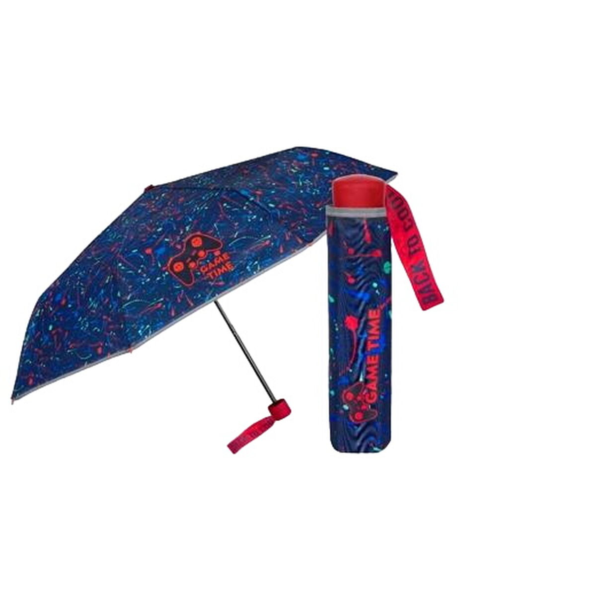 Hopfällbart paraply Perletti Gamer Blå Ø 91 cm Barn