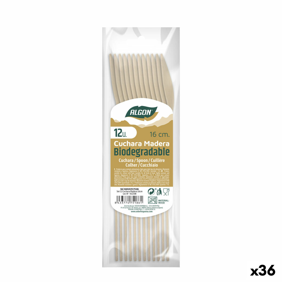 Set med skedar Algon Trä 36 antal 16 x 3 x 0,5 cm - 4