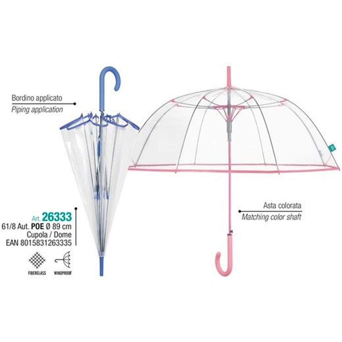 Paraply Perletti Transparent Mikrofiber Ø 89 cm Med list - 2