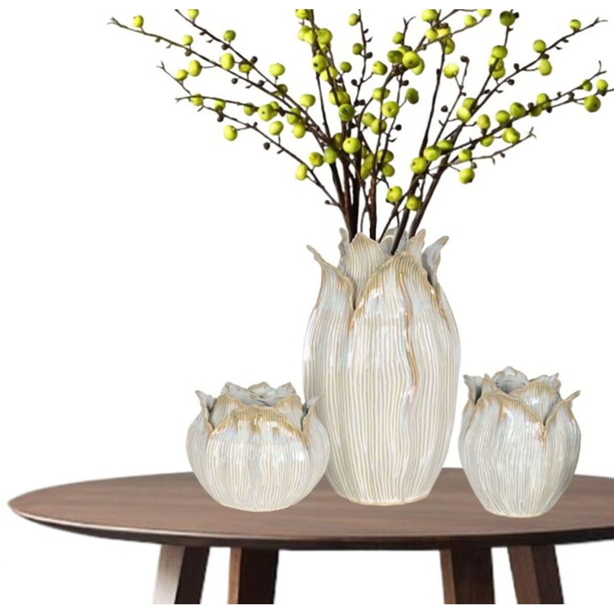 Vas Home ESPRIT Kräm Keramik Löv av en växt 19 x 19 x 33 cm - 2
