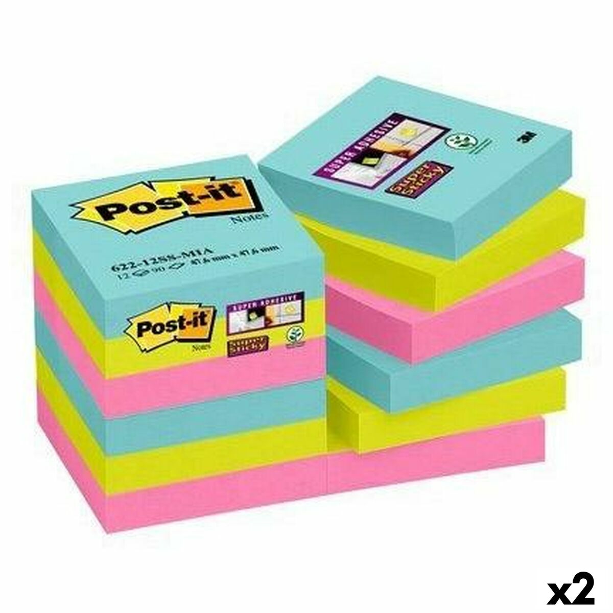 Post-it-set Post-it Super Sticky Multicolour 12 Delar 47,6 x 47,6 mm (2 antal)