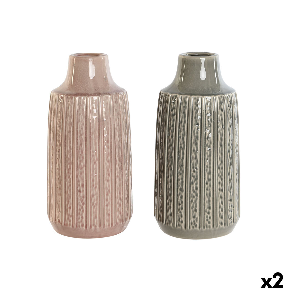 Vas Home ESPRIT Grå Rosa Porslin 15 x 15 x 31 cm (2 antal) - 7