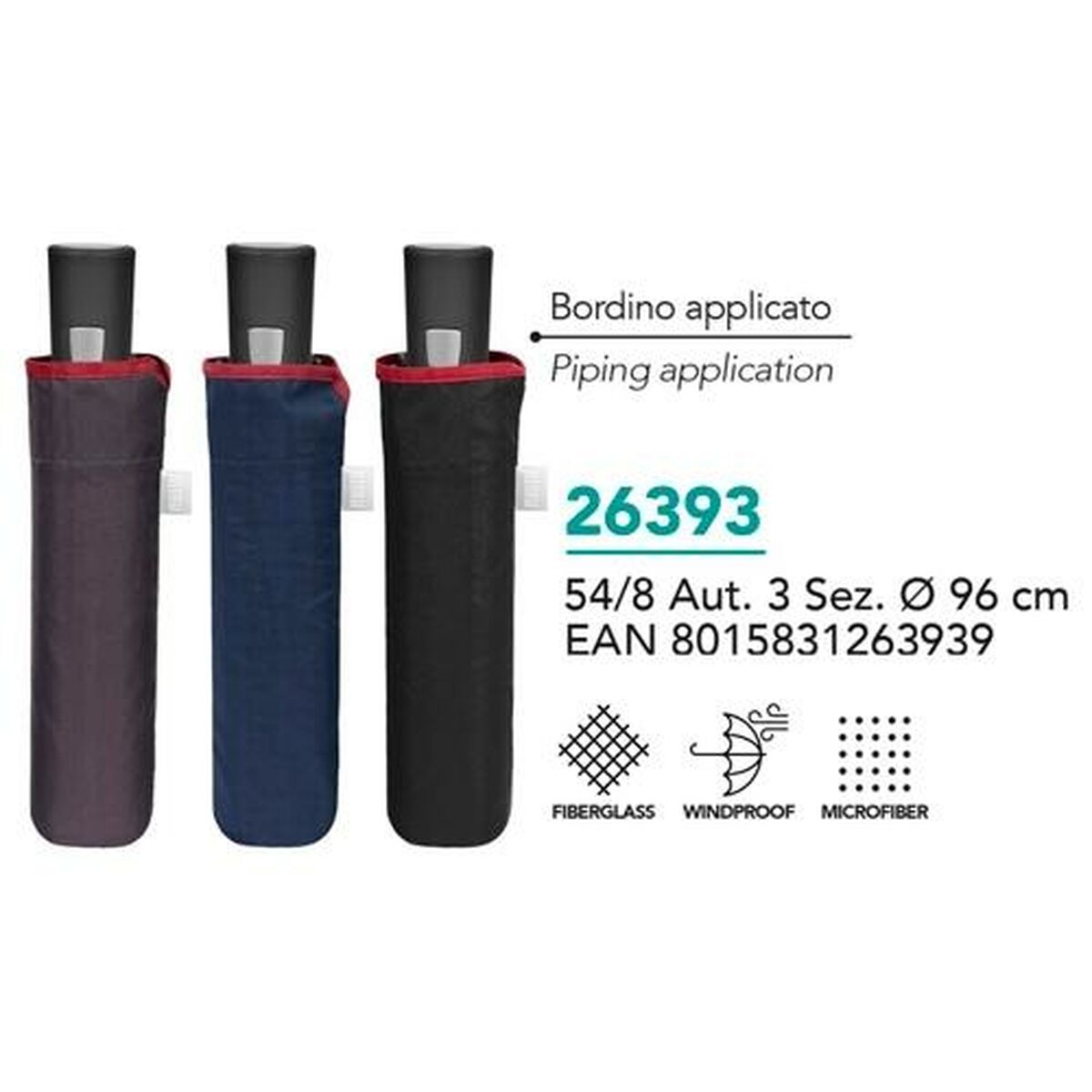 Hopfällbart paraply Perletti 96 cm Med list - 2