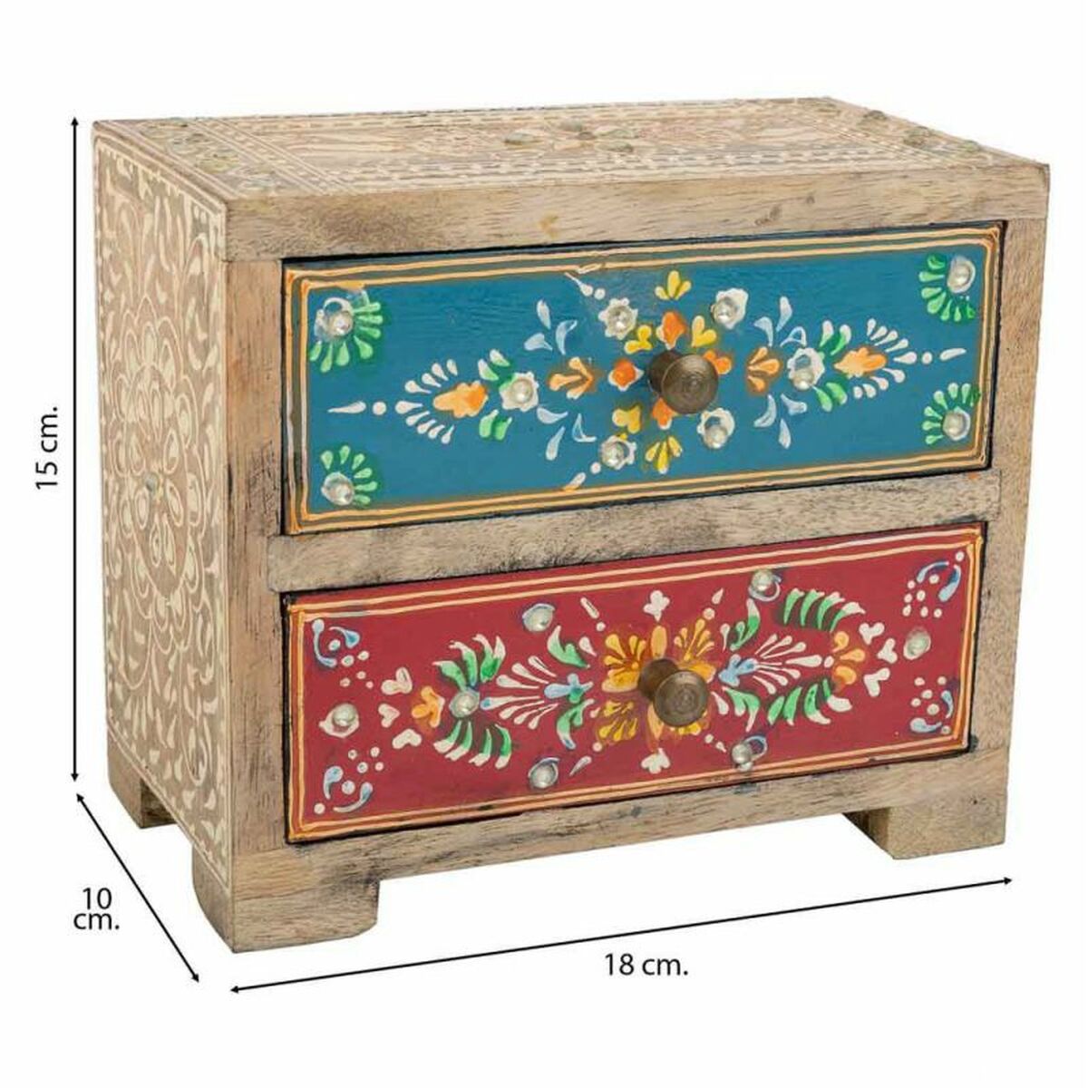 Smyckeskrin Alexandra House Living Multicolour Naturell Mangoträ Trä MDF 10 x 15 x 18 cm 2 lådor - 6
