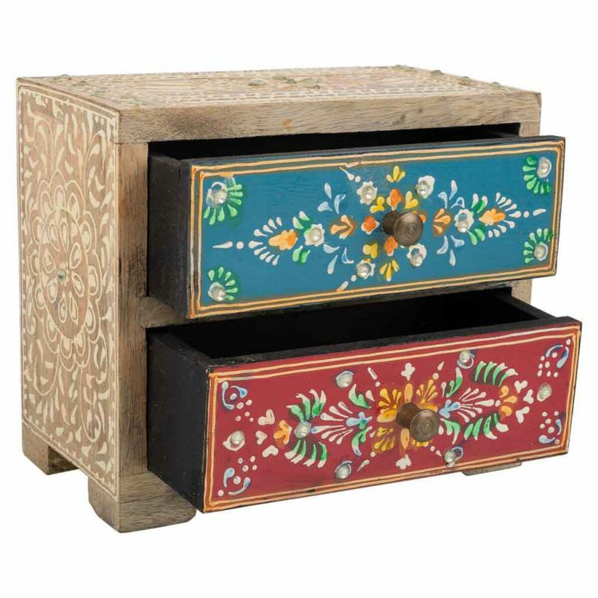 Smyckeskrin Alexandra House Living Multicolour Naturell Mangoträ Trä MDF 10 x 15 x 18 cm 2 lådor - 4