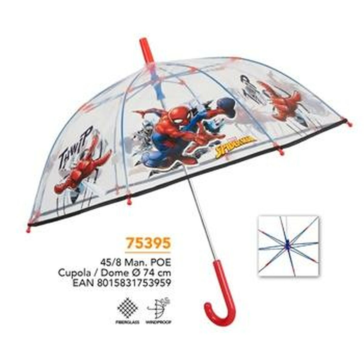 Paraply Spider-Man Perletti Transparent Glasfiber 74 cm Barn - 2