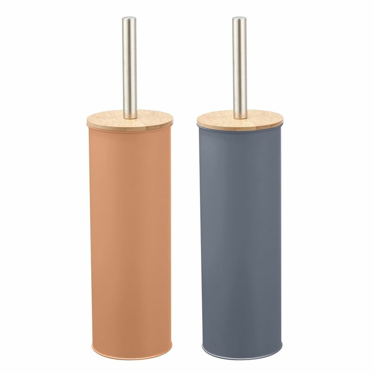 Toalettborste DKD Home Decor Grå Orange Silvrig Naturell Metall Bambu Aluminium Modern (2 antal)