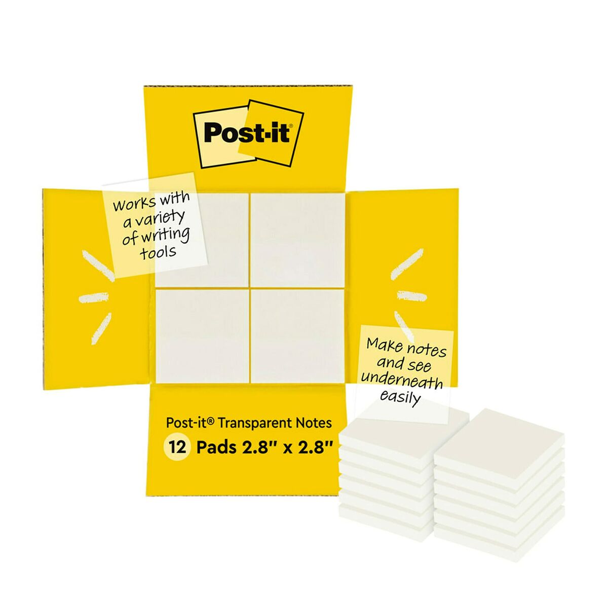 Klisterlappar Post-it 600-TRSPT-SIOC Transparent 12 Delar 73 x 73 mm