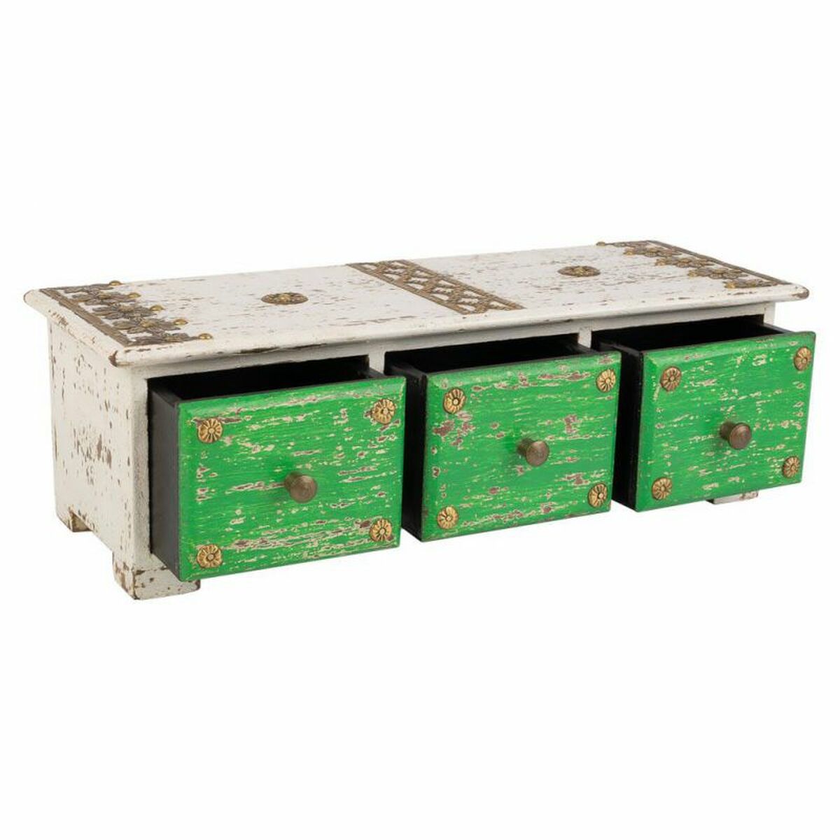 Smyckeskrin Alexandra House Living Vit Grön Mässing Trä MDF 15 x 10 x 36 cm 3 lådor - 4