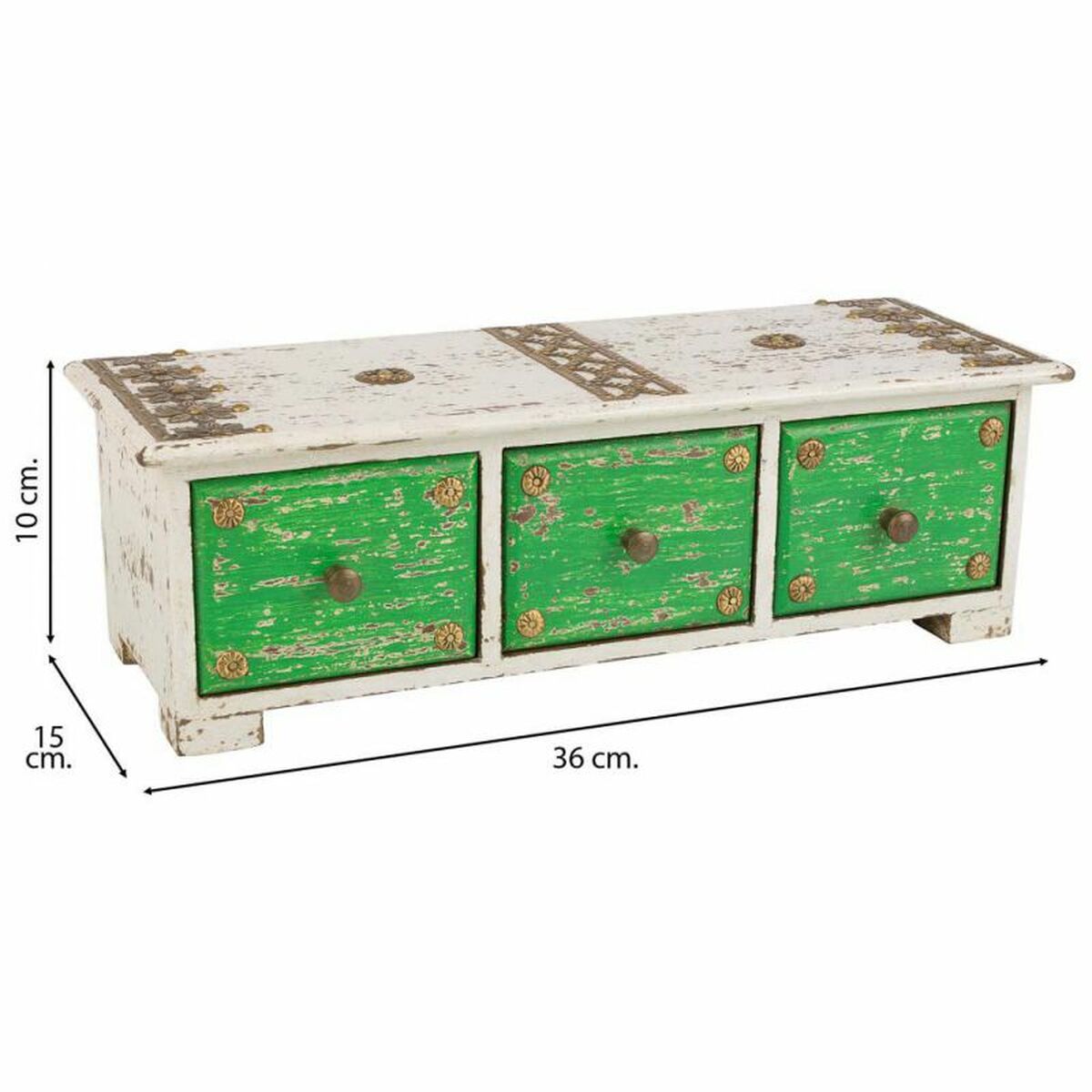 Smyckeskrin Alexandra House Living Vit Grön Mässing Trä MDF 15 x 10 x 36 cm 3 lådor - 6