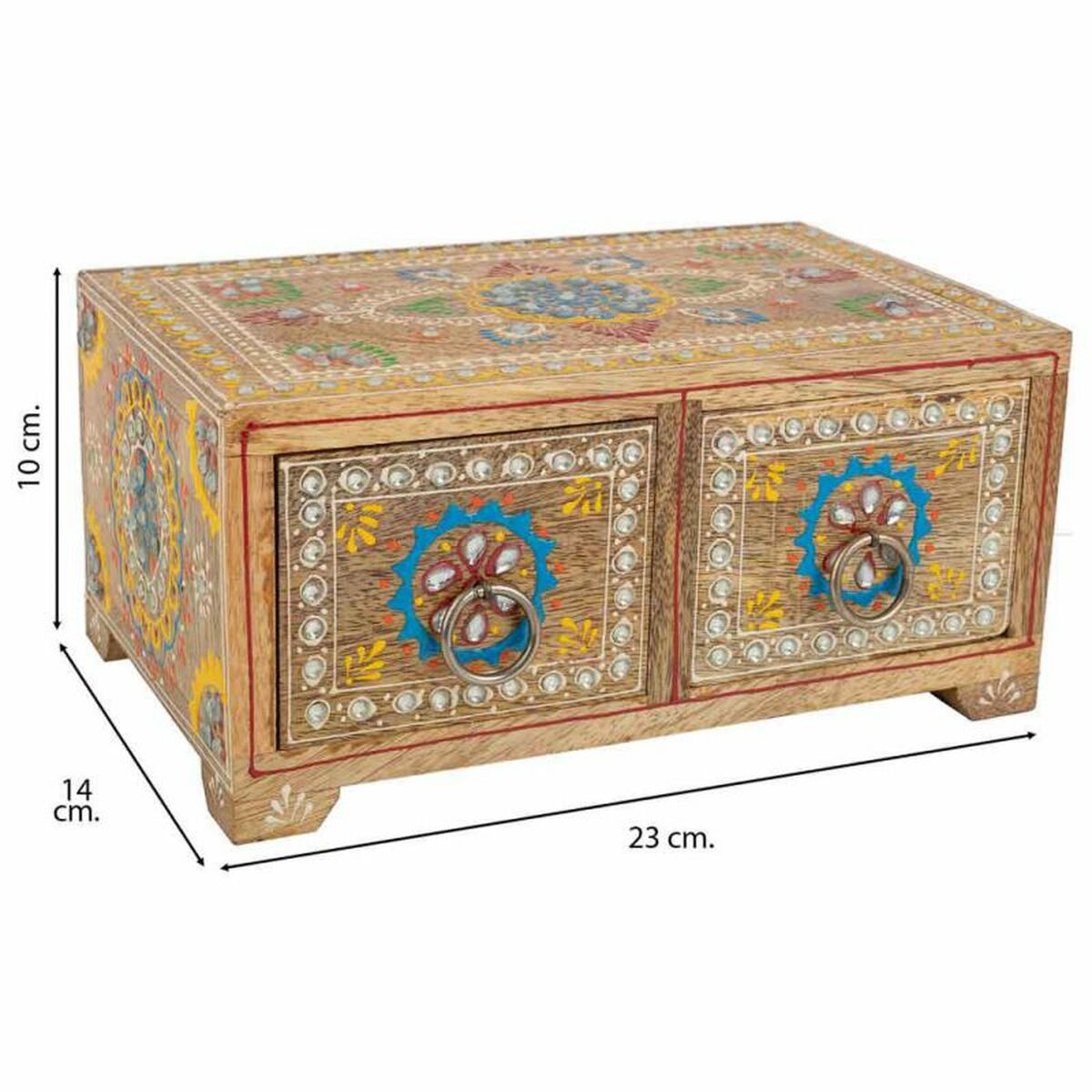 Smyckeskrin Alexandra House Living Multicolour Naturell Mangoträ Trä MDF 14 x 10 x 23 cm 2 lådor - 6