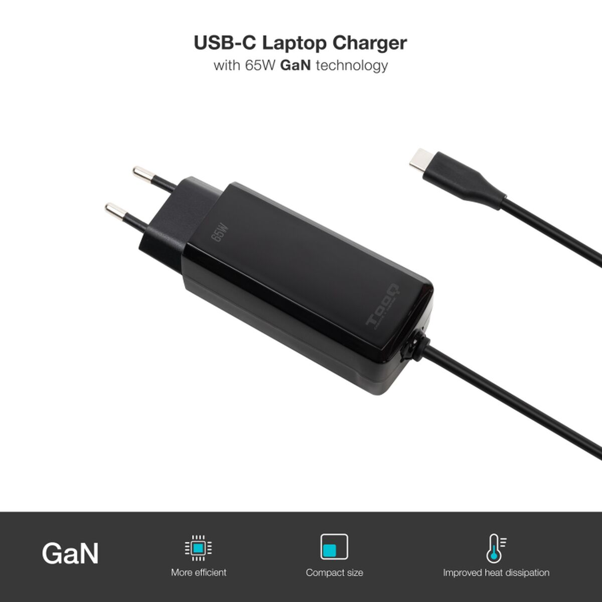 Väggladdare TooQ TQLC-USBCGAN65PD-C Svart 65 W - 2