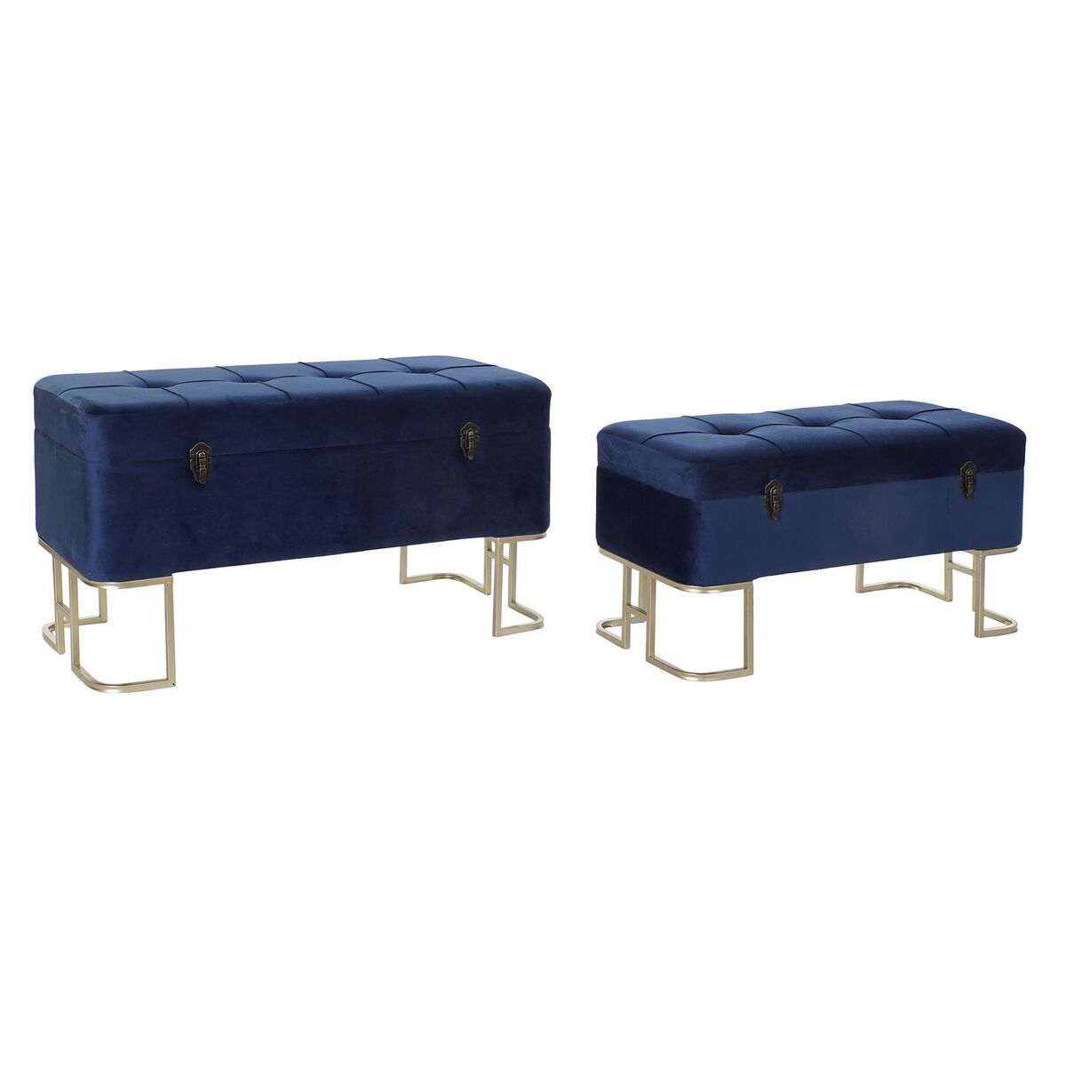 Sittpall DKD Home Decor   Blå Gyllene Metall Sammet (90 x 40 x 47 cm)