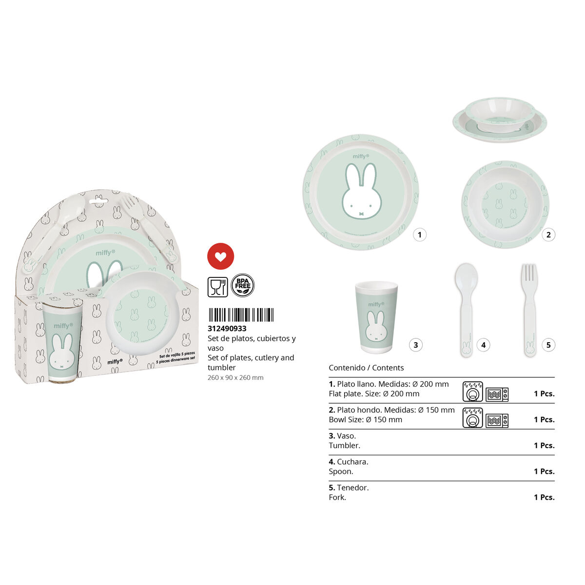 Barnservis set Miffy Menta (5 Delar) - 8