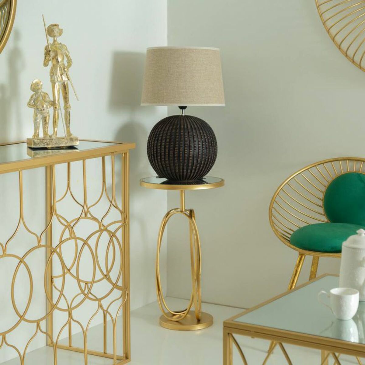 Sidobord Alexandra House Living Guld Glas Trä MDF 35 x 61 x 35 cm - 2