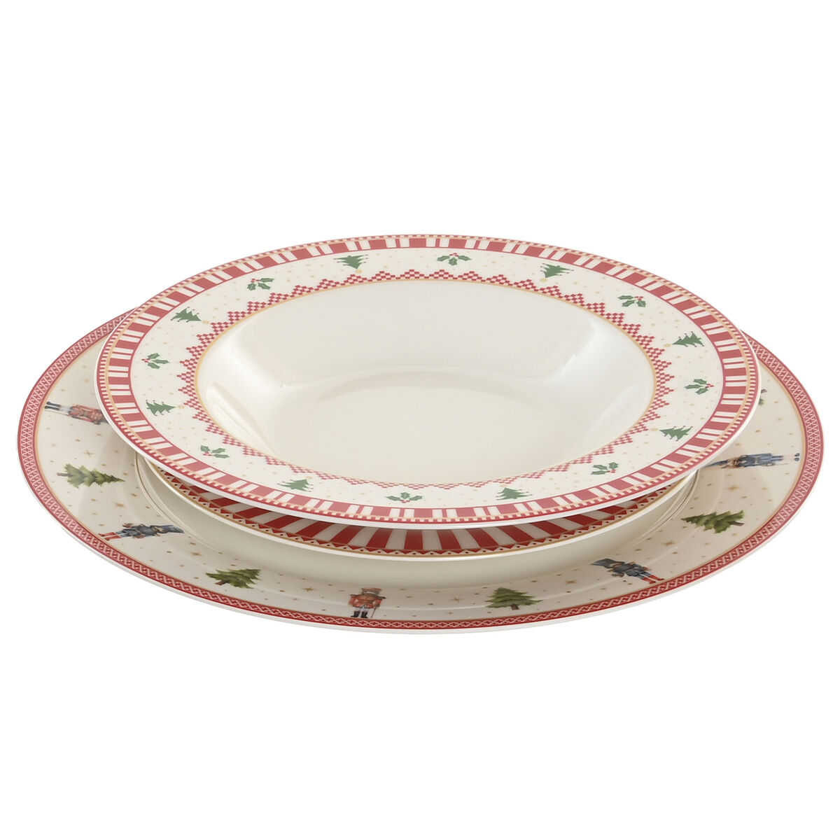 Matservis Home ESPRIT Vit Röd Grön Porslin Jul 18 Delar