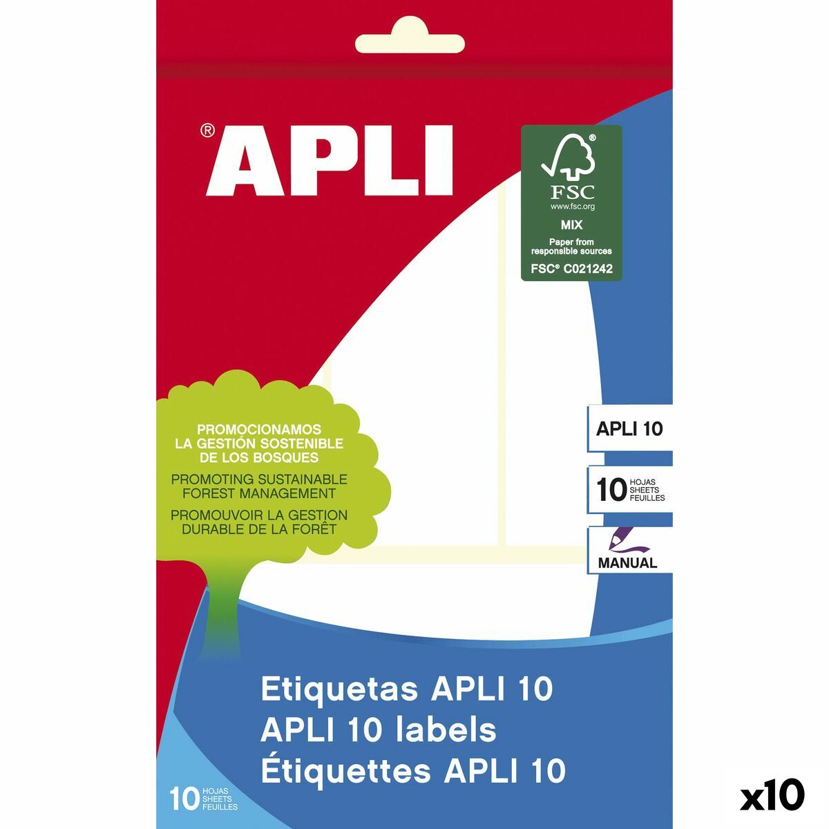 Självhäftande etiketter Apli Vit 10 Blad 38 x 102 mm (10 antal)