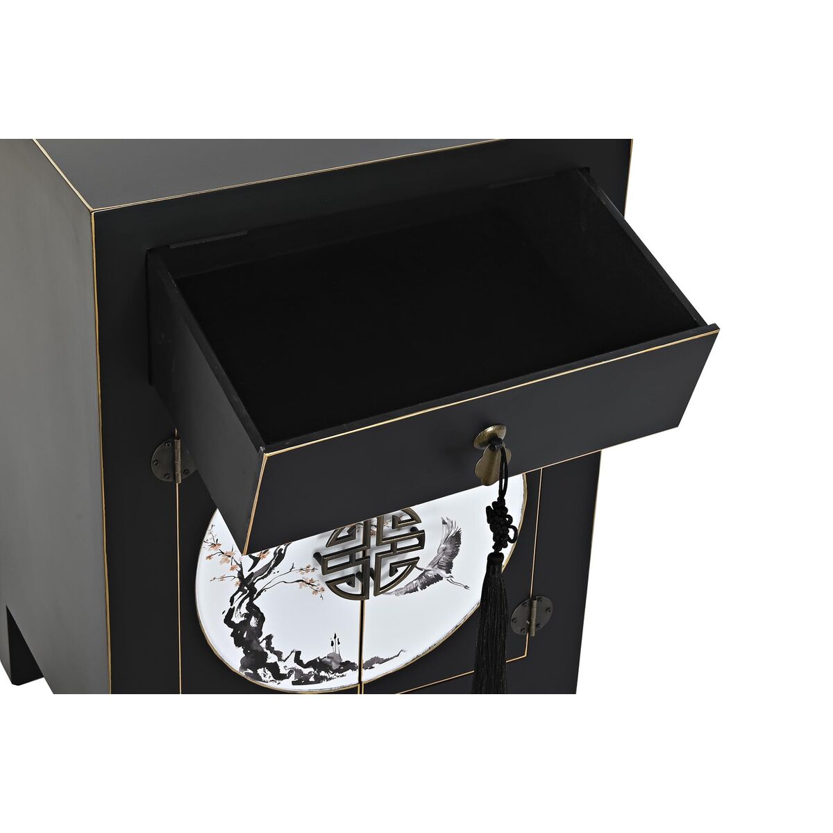 Nattduksbord DKD Home Decor Vit Svart Gyllene Gran Trä MDF 45 x 36 x 66 cm - 3