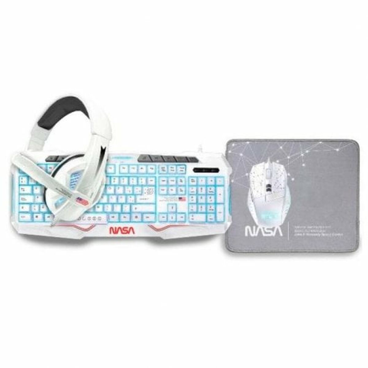 Tangentbord och Mus NASA ANDROMEDA4IN1-W Vit Multicolour Qwerty Spanska