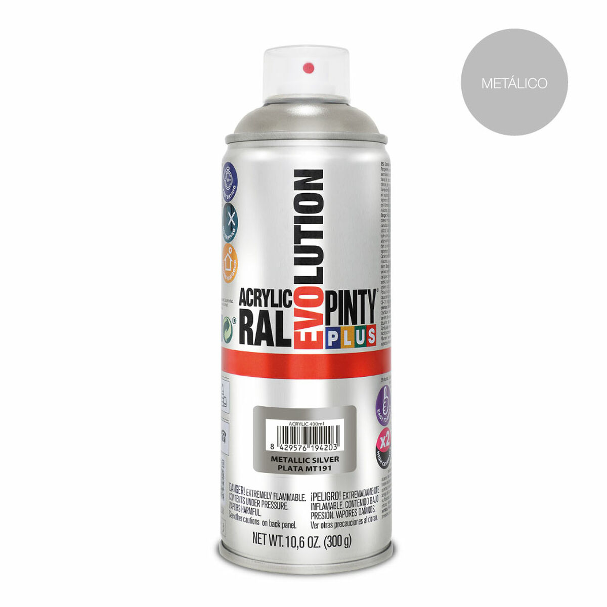 Sprejfärg Pintyplus Evolution MT191 Metallic 400 ml Silvrig - 2