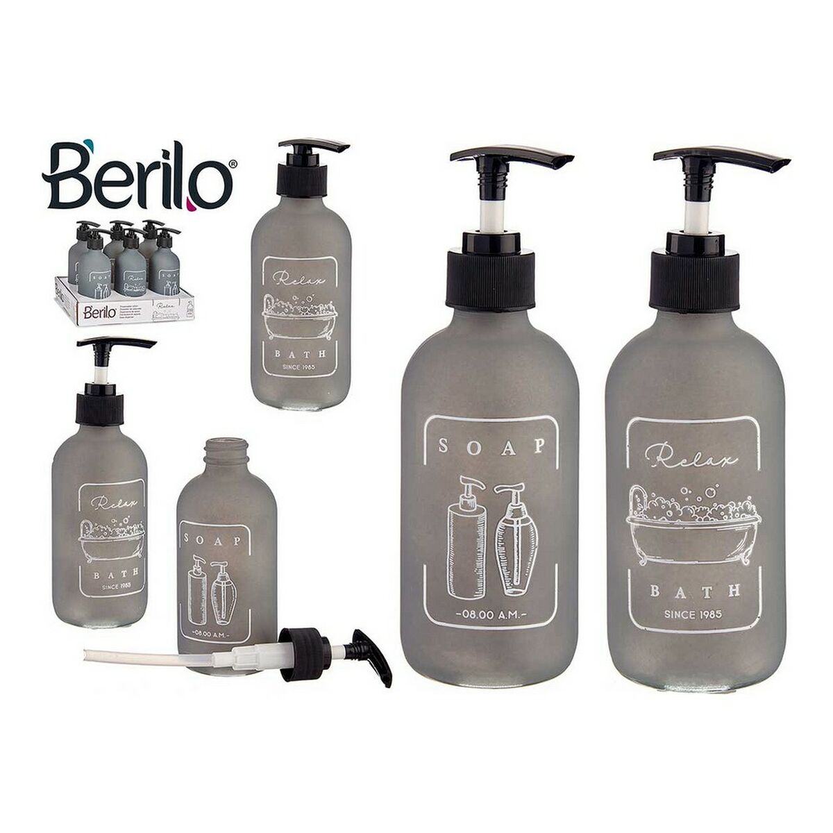Tvåldispenser Berilo Svart Grå Glas polypropen 250 ml - 8