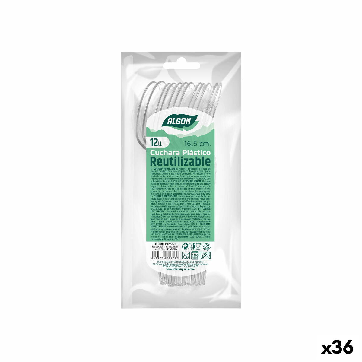 Set med skedar Algon Återanvändningsbar Transparent 36 antal 16,6 cm - 4