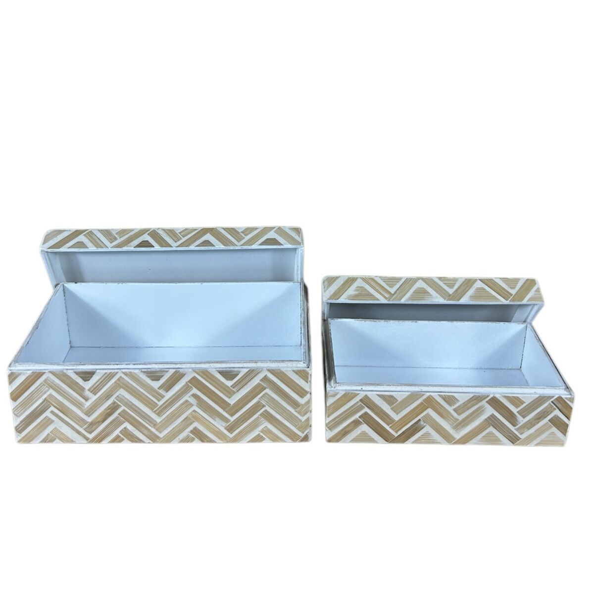 Uppsättning med Dekorativa Lådor Home ESPRIT Vit Brun Harts Bambu Tropiskt (2 antal) - 3