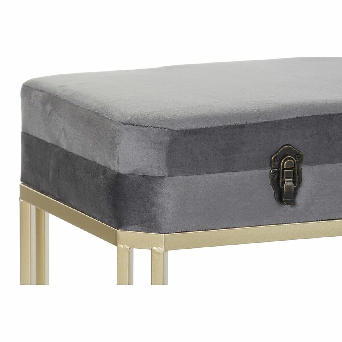 Sittpall DKD Home Decor   Grå Gyllene Metall Sammet (80 x 40 x 47 cm) - 4