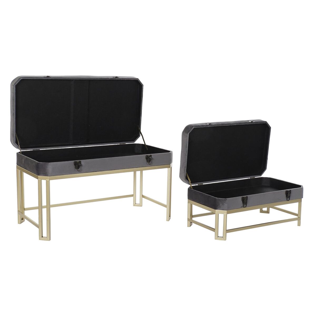 Sittpall DKD Home Decor   Grå Gyllene Metall Sammet (80 x 40 x 47 cm) - 2