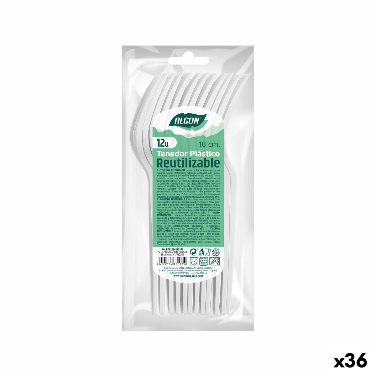 Gaffelset Algon Återanvändningsbar Vit 36 antal 18 cm - 4