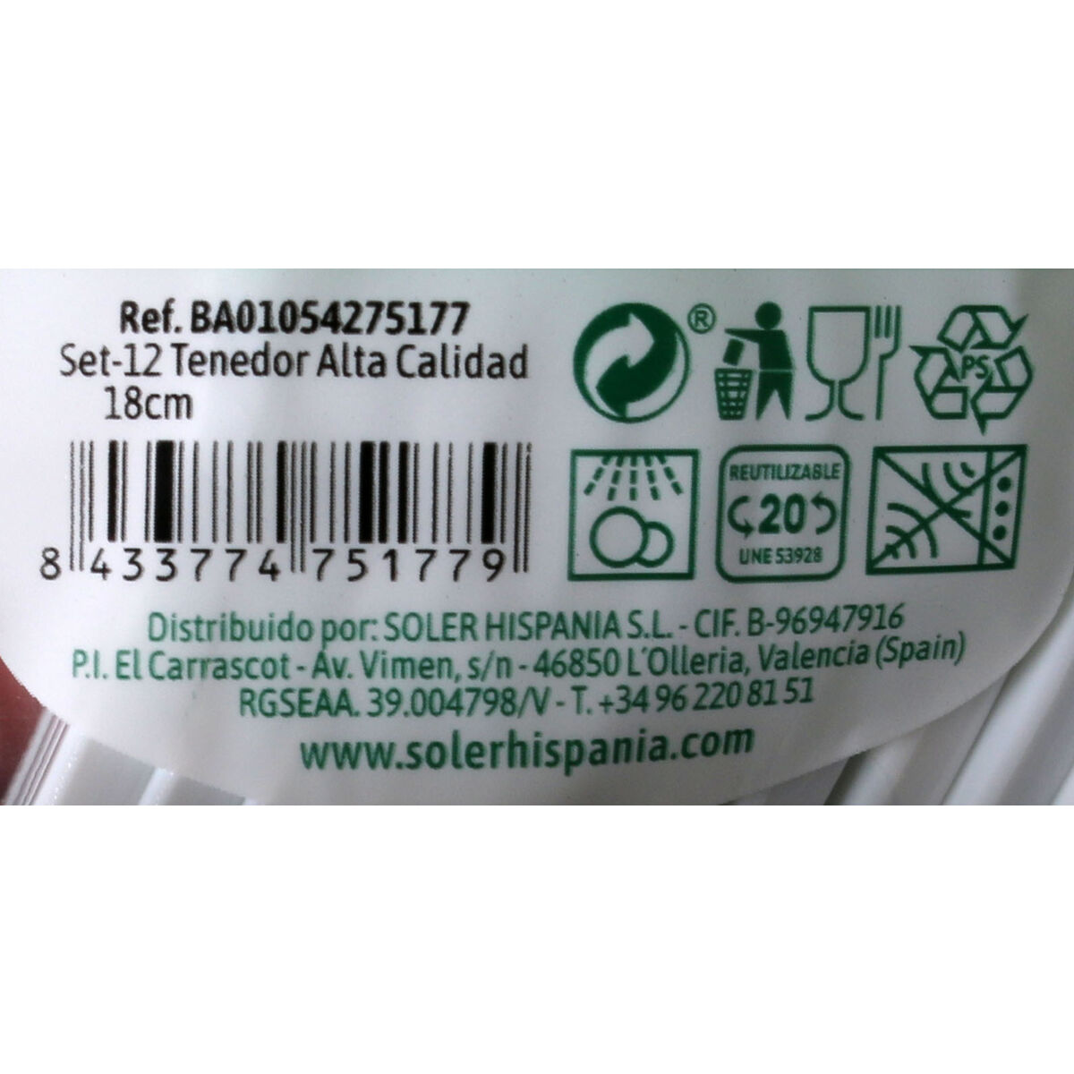 Gaffelset Algon Återanvändningsbar Vit 36 antal 18 cm - 7