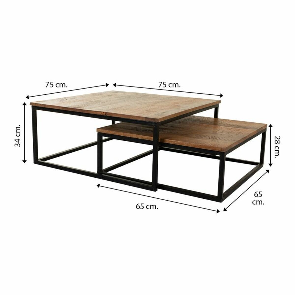 2-bordsset Alexandra House Living Naturell Järn Mangoträ 75 x 34 x 75 cm - 5