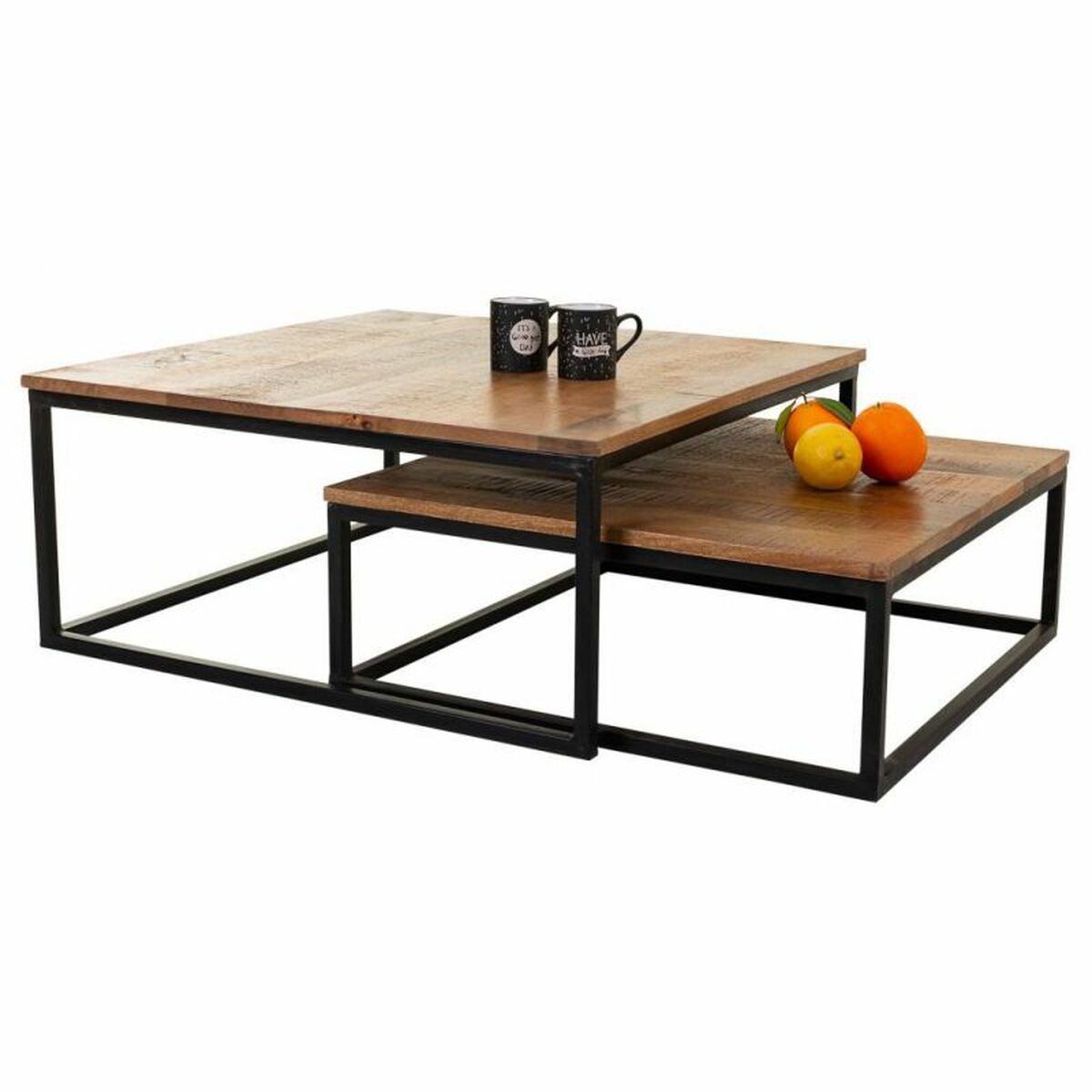 2-bordsset Alexandra House Living Naturell Järn Mangoträ 75 x 34 x 75 cm - 2
