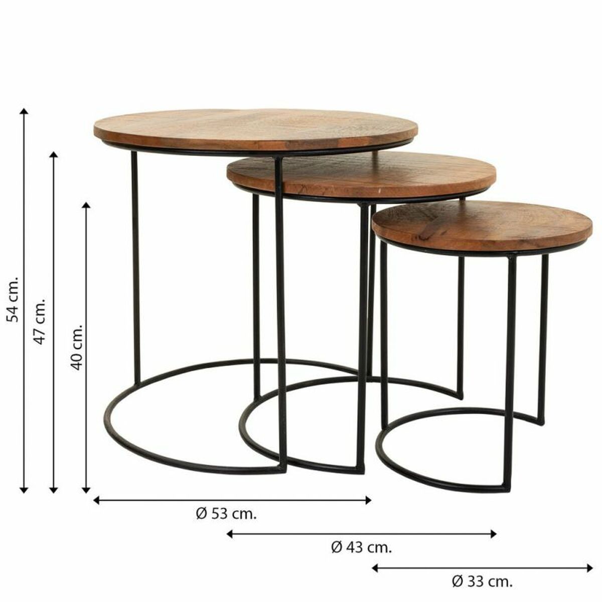 3-bordsset Alexandra House Living Naturell Järn Mangoträ 53 x 54 x 53 cm - 5
