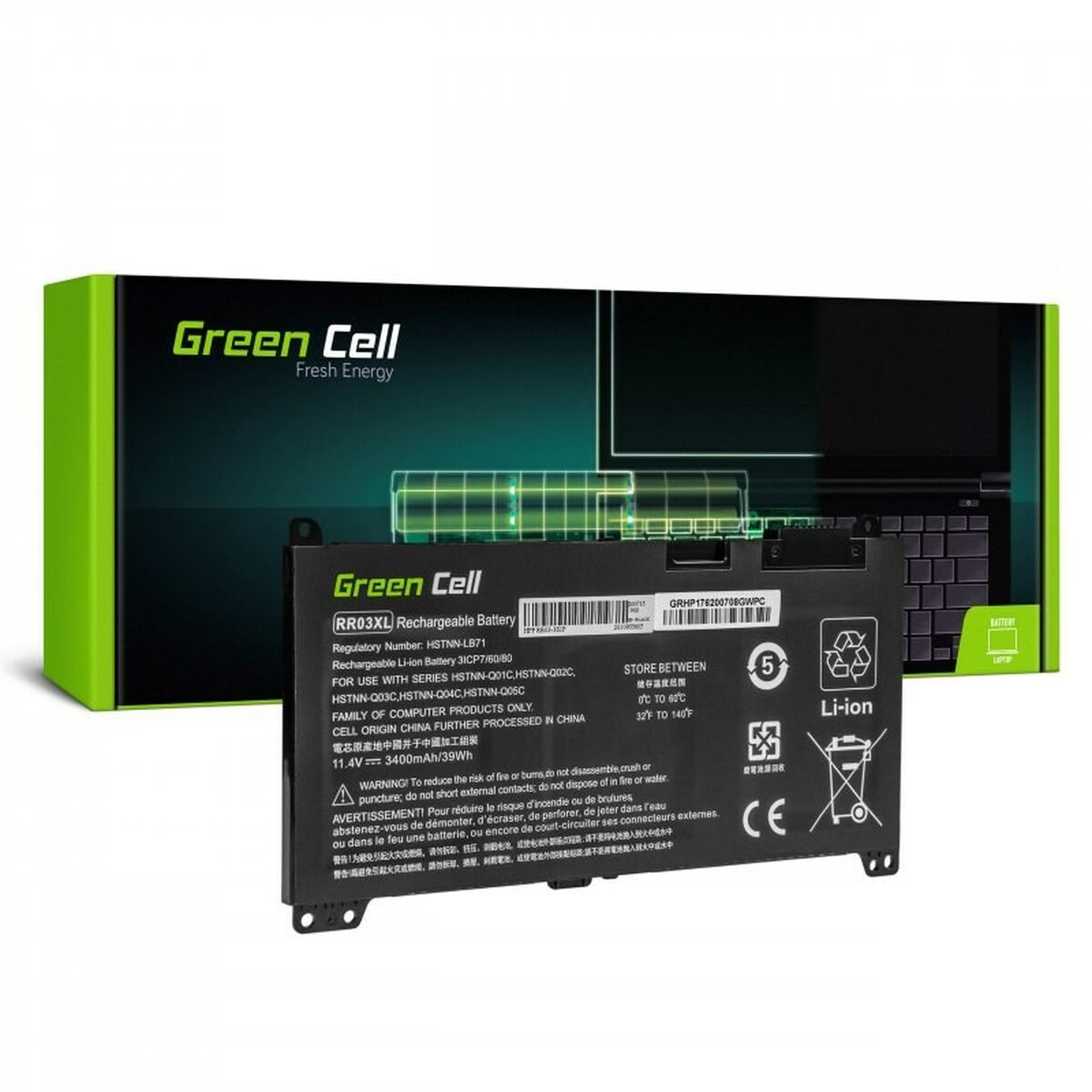 Laptopbatteri Green Cell HP183 Svart 3400 mAh