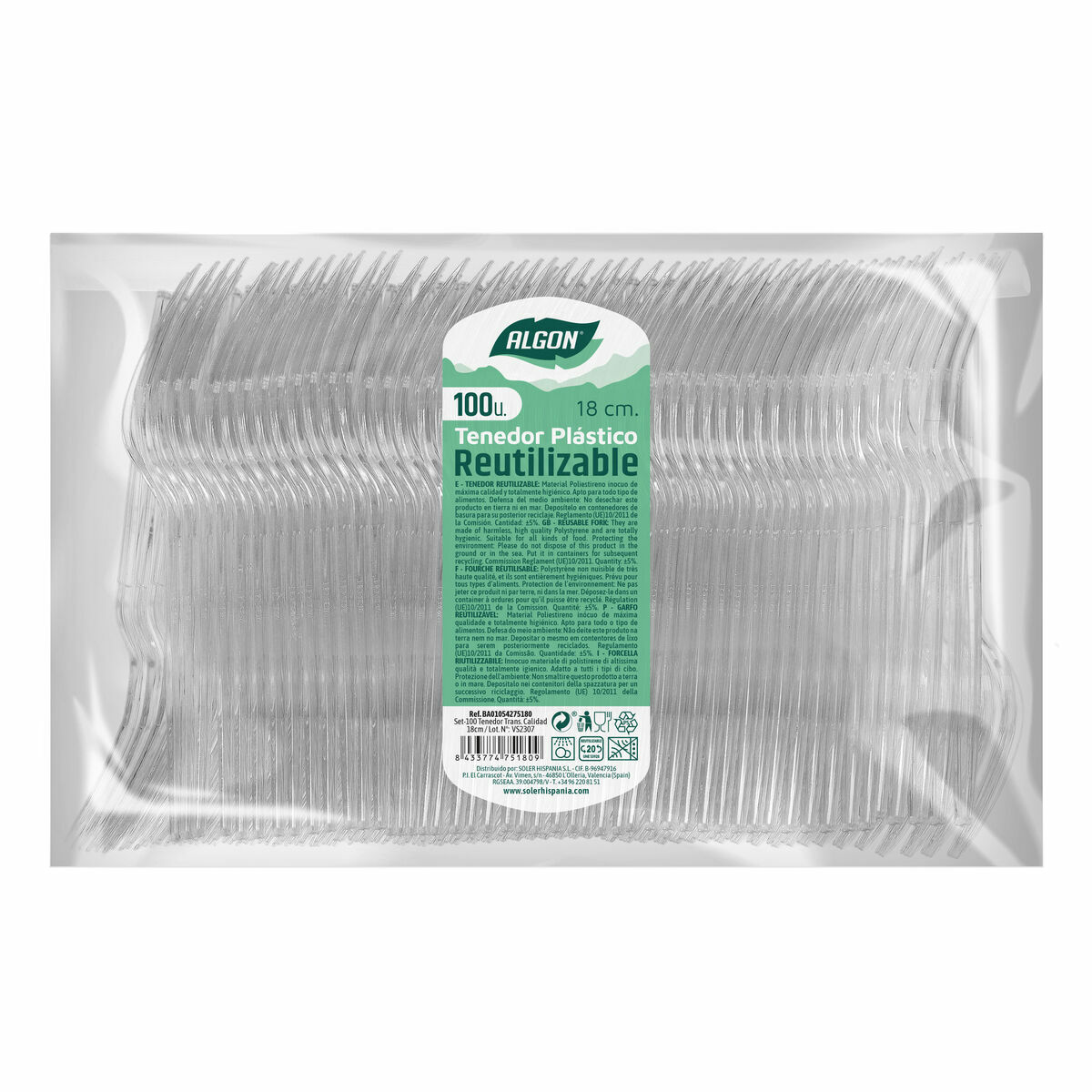 Gaffelset Algon Återanvändningsbar Transparent 10 antal 18 cm - 5