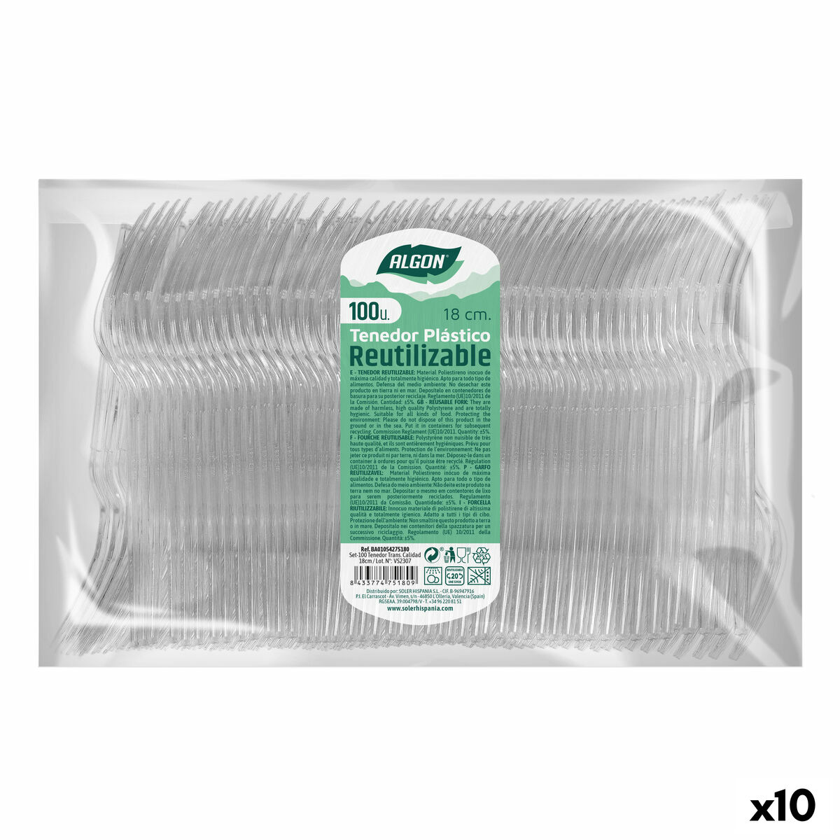 Gaffelset Algon Återanvändningsbar Transparent 10 antal 18 cm - 4