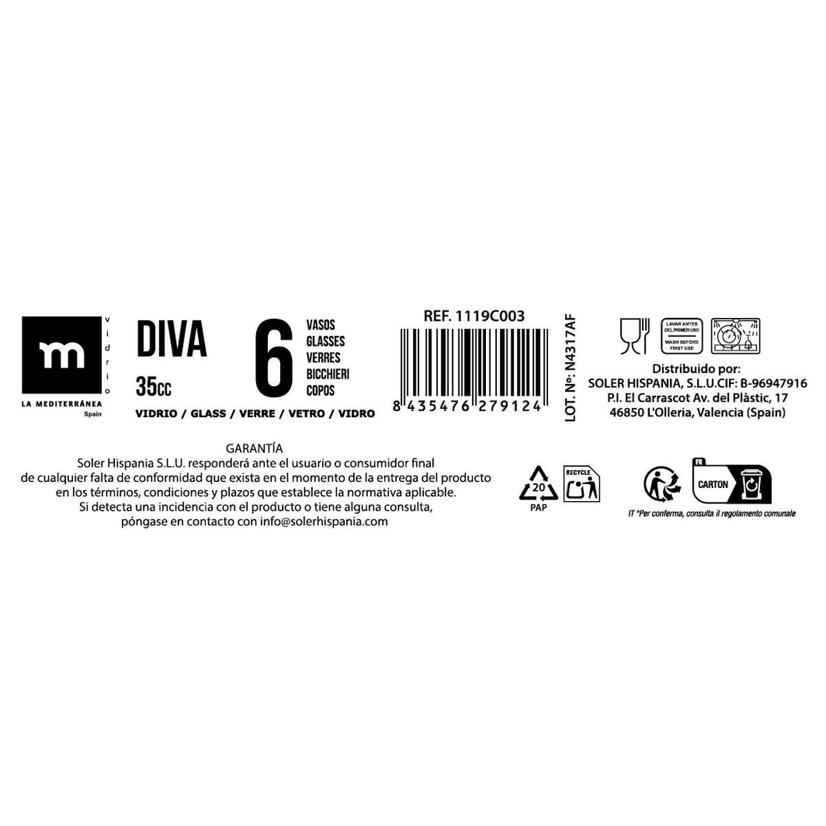 Set med snapsglas La Mediterránea Diva 35 ml 6 Delar (12 antal) - 5