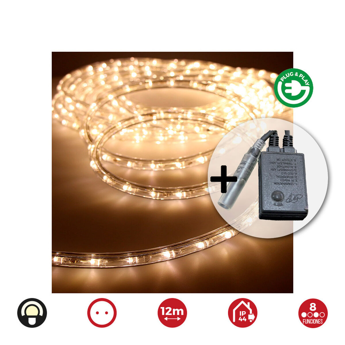 Slang LED EDM 71492 Flexiled Transparent Varmvit Varmt ljus 12 m 8 Funktioner - 5